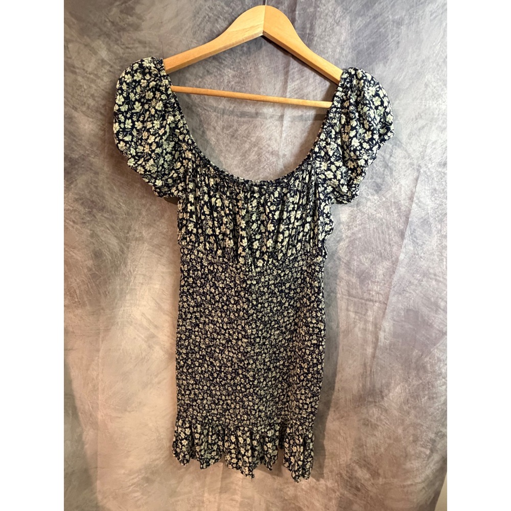 Wild Fable Navy Floral Smocked Mini Dress Puff Sleeve Cottagecore Boho Small‎